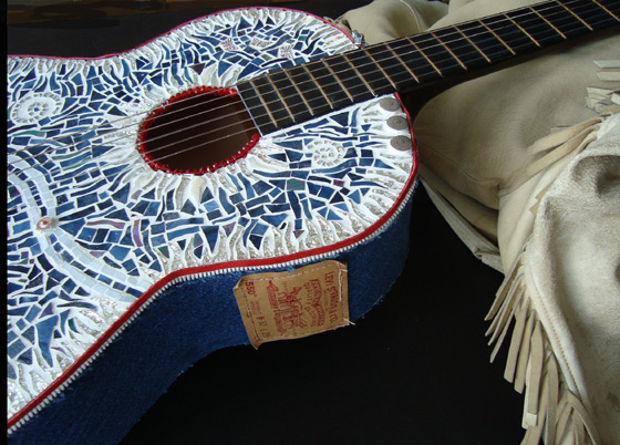 Blue Jean Baby Guitar sculpture